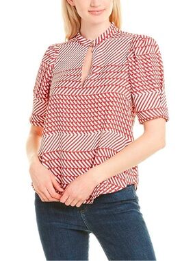 Joie Red and White Geometric Stripe Keyhole Blouse